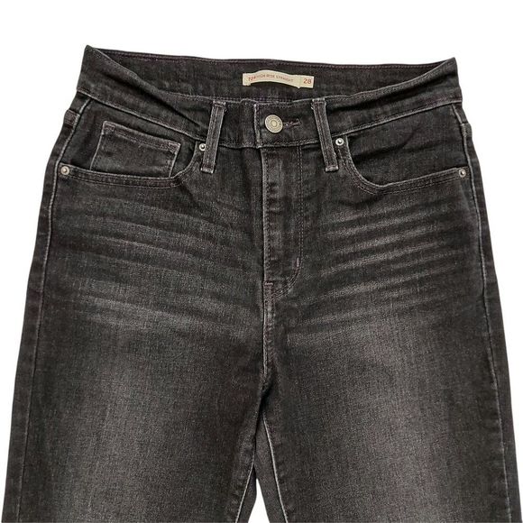 Levi's 724 Womens High Rise Straight Jeans 28 Black Distressed Stretch Denim - Picture 3 of 8